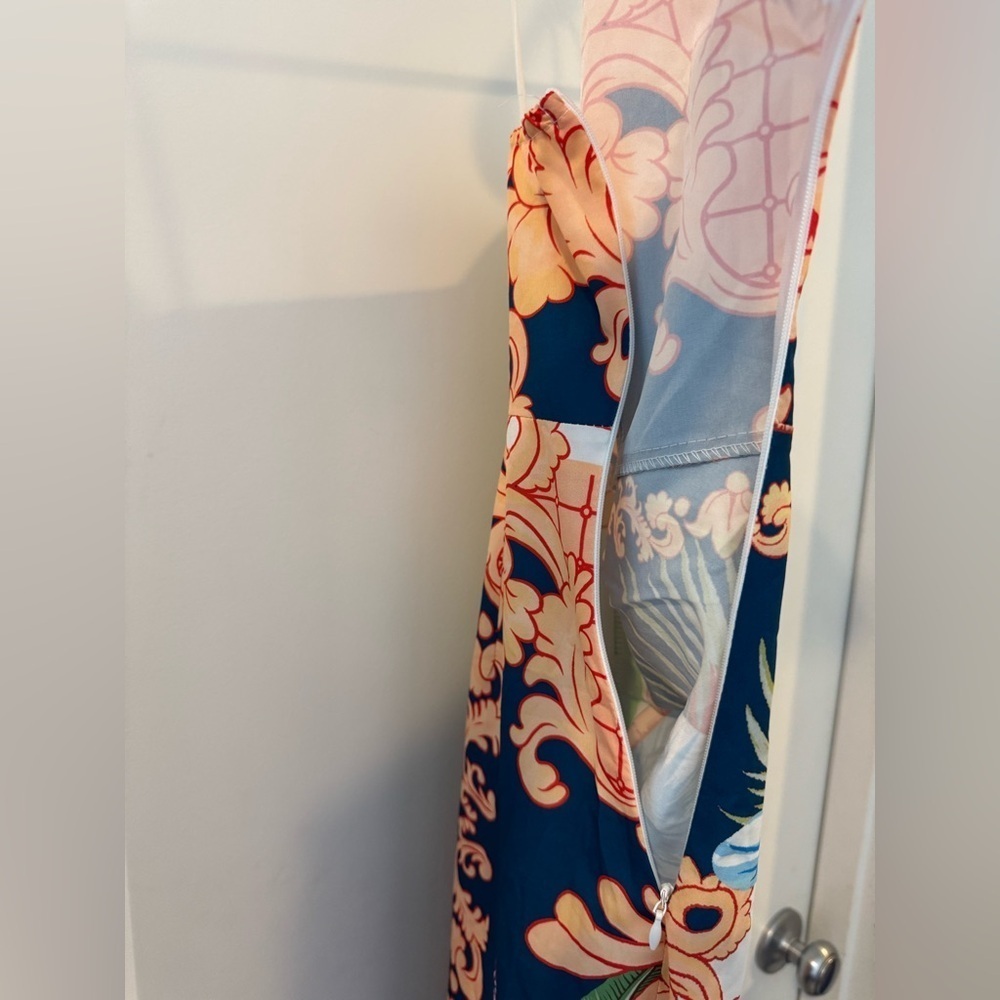 SHEIN Blue and Orange Halter Bodycon Dress - Picture 6 of 7